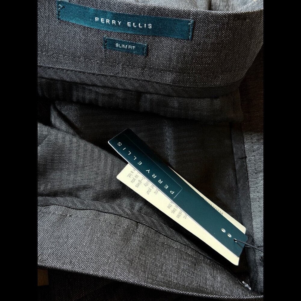 New Perry Ellis Dress Pants 34 X 32 Men’s Gray Slim Fit Stretch Trousers - Picture 8 of 10